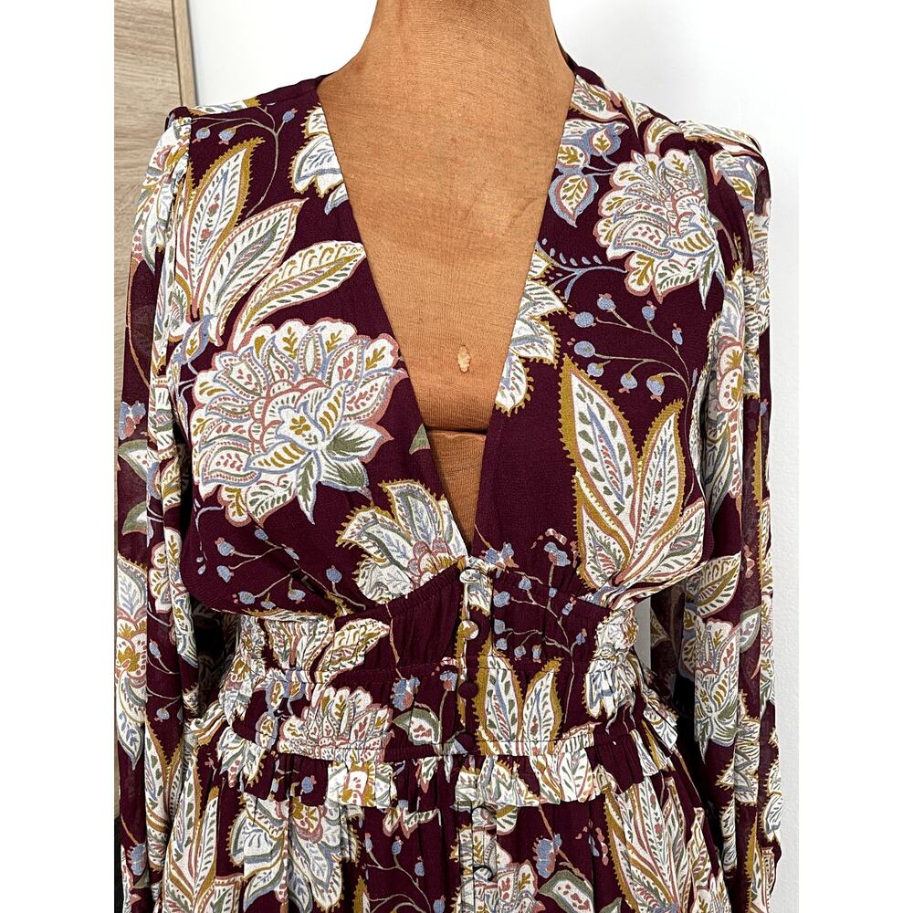 Yumi Kim Sz M Frida Maxi Dress Maroon Paisley Cinch Waist Wedding Guest Feminine - Picture 5 of 16